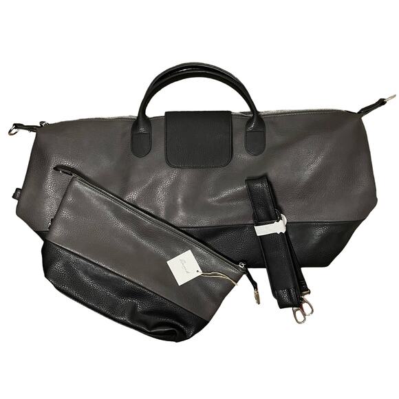 Brouk & Co Alpha Vegan Leather Duffel Bag Travel Set Black Gray Weekender NEW - Picture 1 of 11